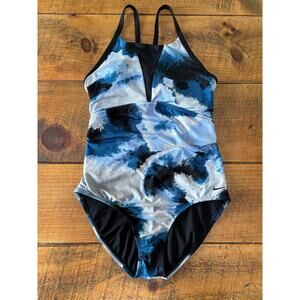 Womens Nike Swim Blue Black Cascade High Neck Racerback One-Piece Swimsuit Large